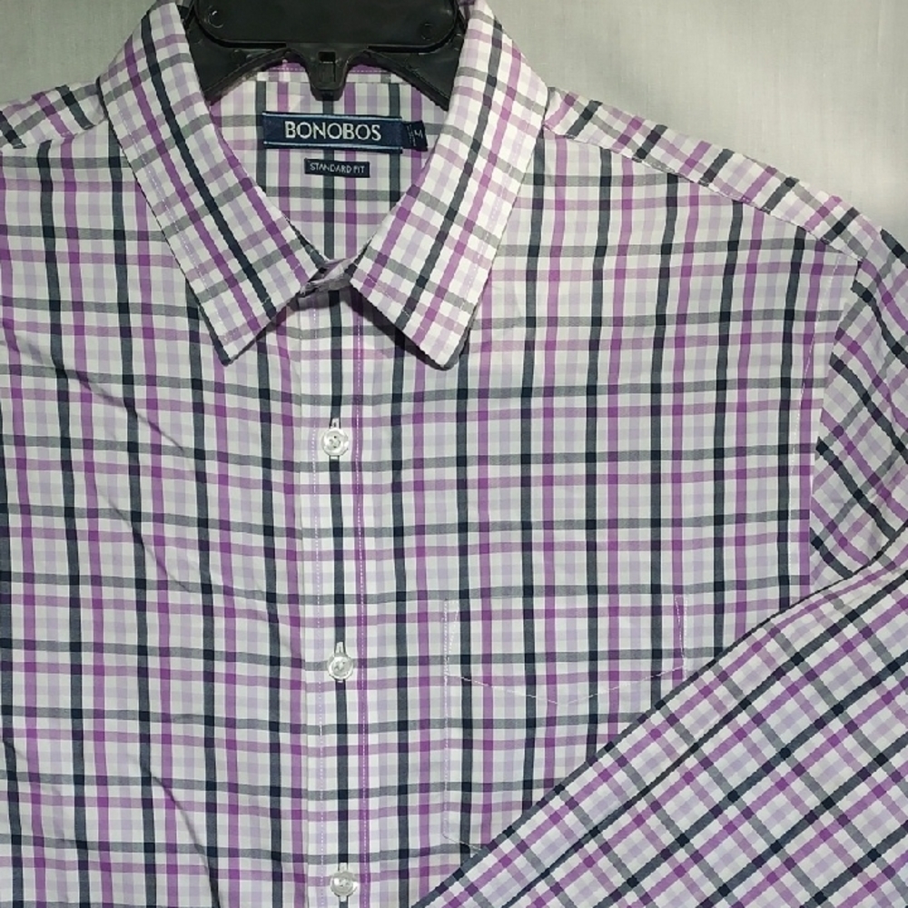 Bonobos Standard Fit Navy Purple Plaid Long Sleeve Button-up Mens Shirt Medium
